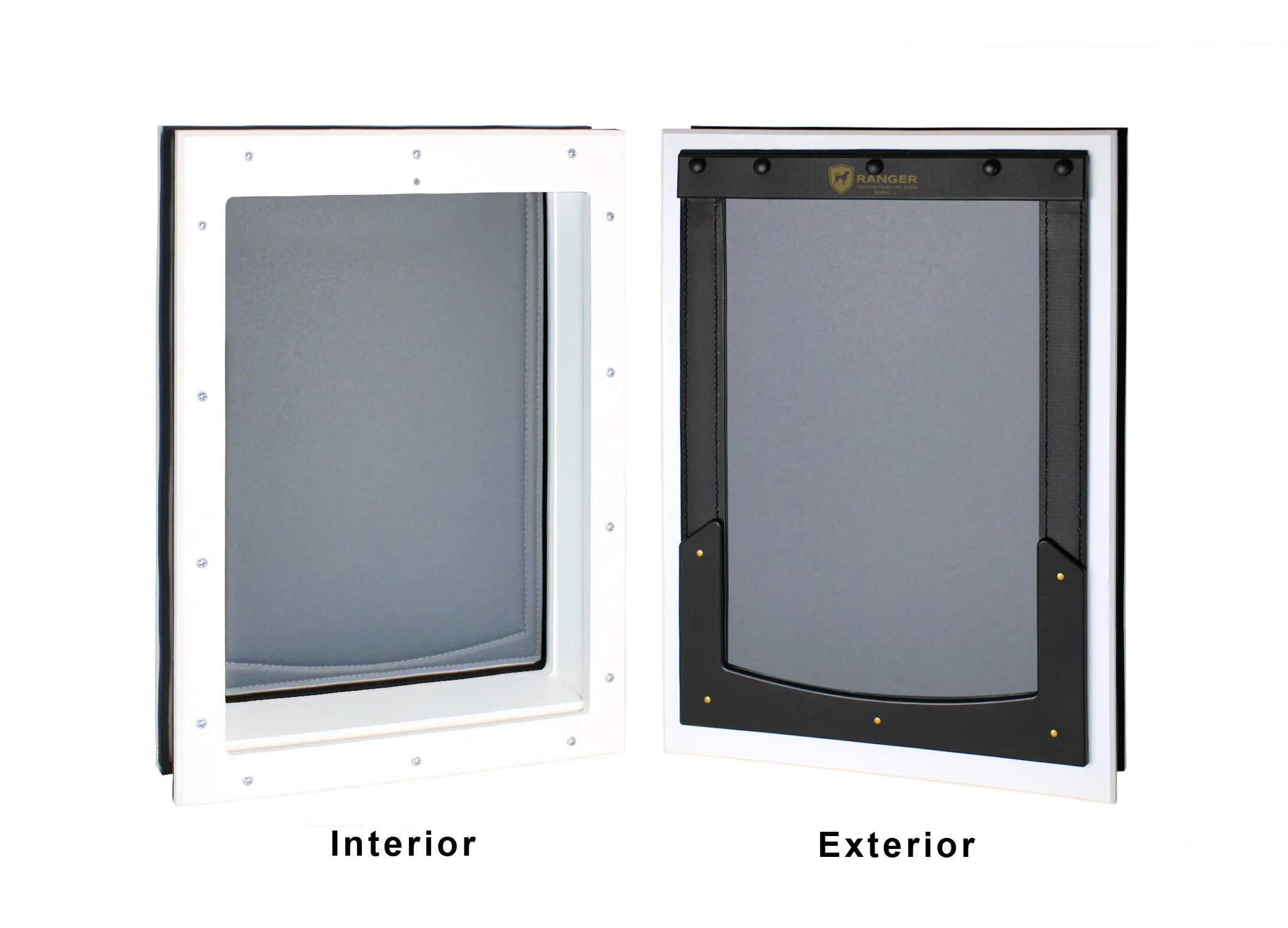 DMW-L-Gray Door mounted white frame large RANGER pet door with grey flap