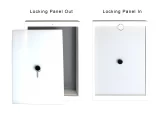 Wall mounted grey flap large RANGER door showing locking panel.